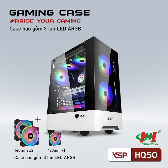 Thùng máy tính Case GAMING VSP HQ50 màu trắng/white