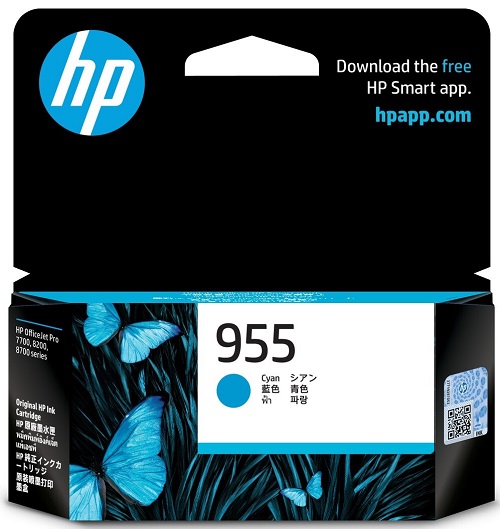 Mực máy in HP OFFICEJET PRO 7720,  7730,  7740,  8210,  8710,  8720,  8730 HP 955 Cyan Original Ink Cartridge (L0S51AA)