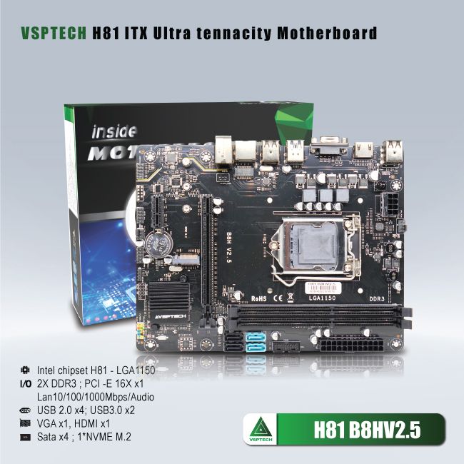 MAINBOARD VSPTECH H81 B8HV2.5 (SK 1150,  VGA,  HDMI)