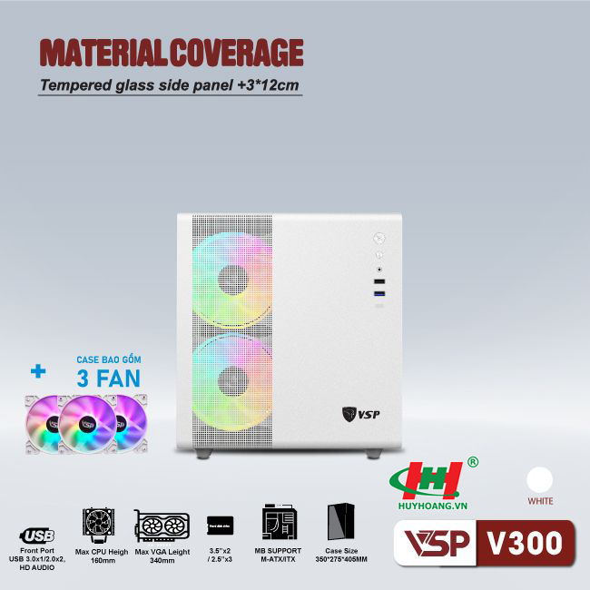 Thùng máy tính Case Gaming VSP V300 - Mini - ATX White/trắng