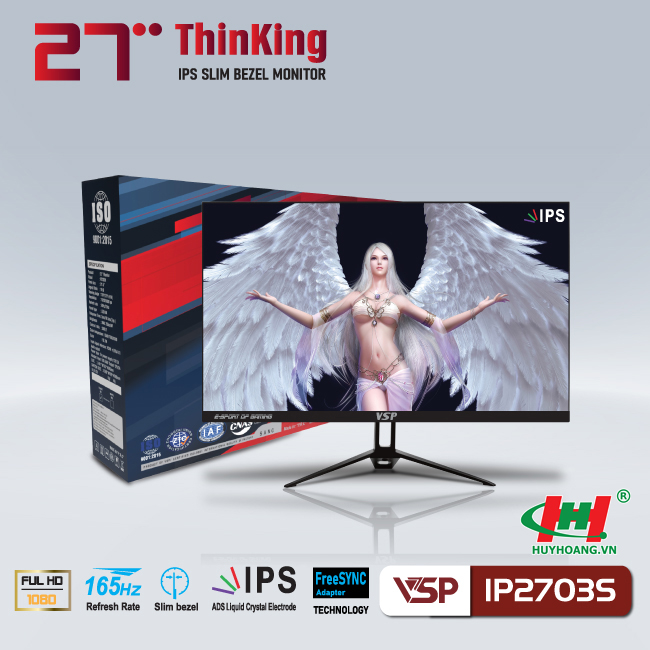 Màn hình vi tính VSP IPS IP2703S esport gaming 27inch tràn viền - Black 1920 x 1080 px/ 165Hz/ 1Ms HDMI x2/ DP x1/ Audio out