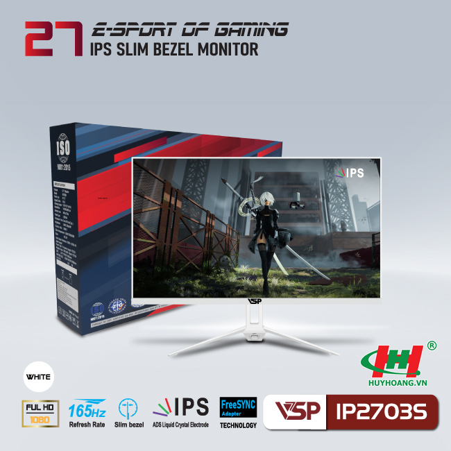 Màn hình vi tính VSP IPS IP2703S esport gaming 27inch tràn viền - White 1920 x 1080 px/ 165Hz/ 1Ms HDMI x2/ DP x1/ Audio out