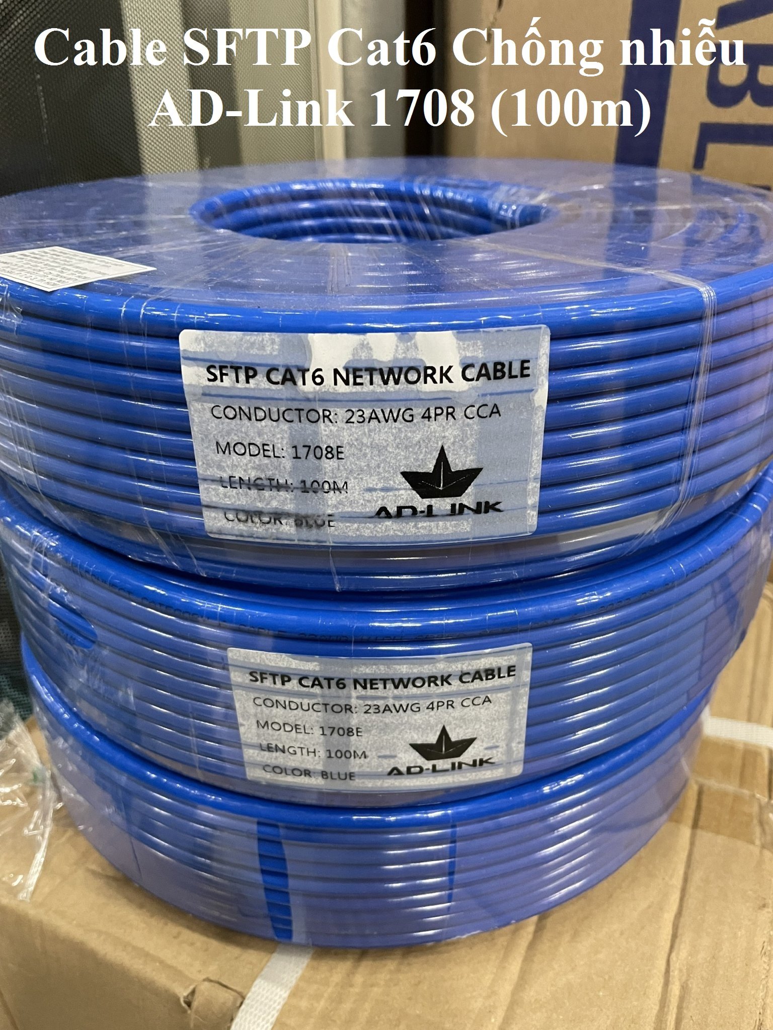 Cáp mạng chống nhiễu Cable STP Cat6 AD-Link 1708 (100m) Xanh  (Chống nhiễu)