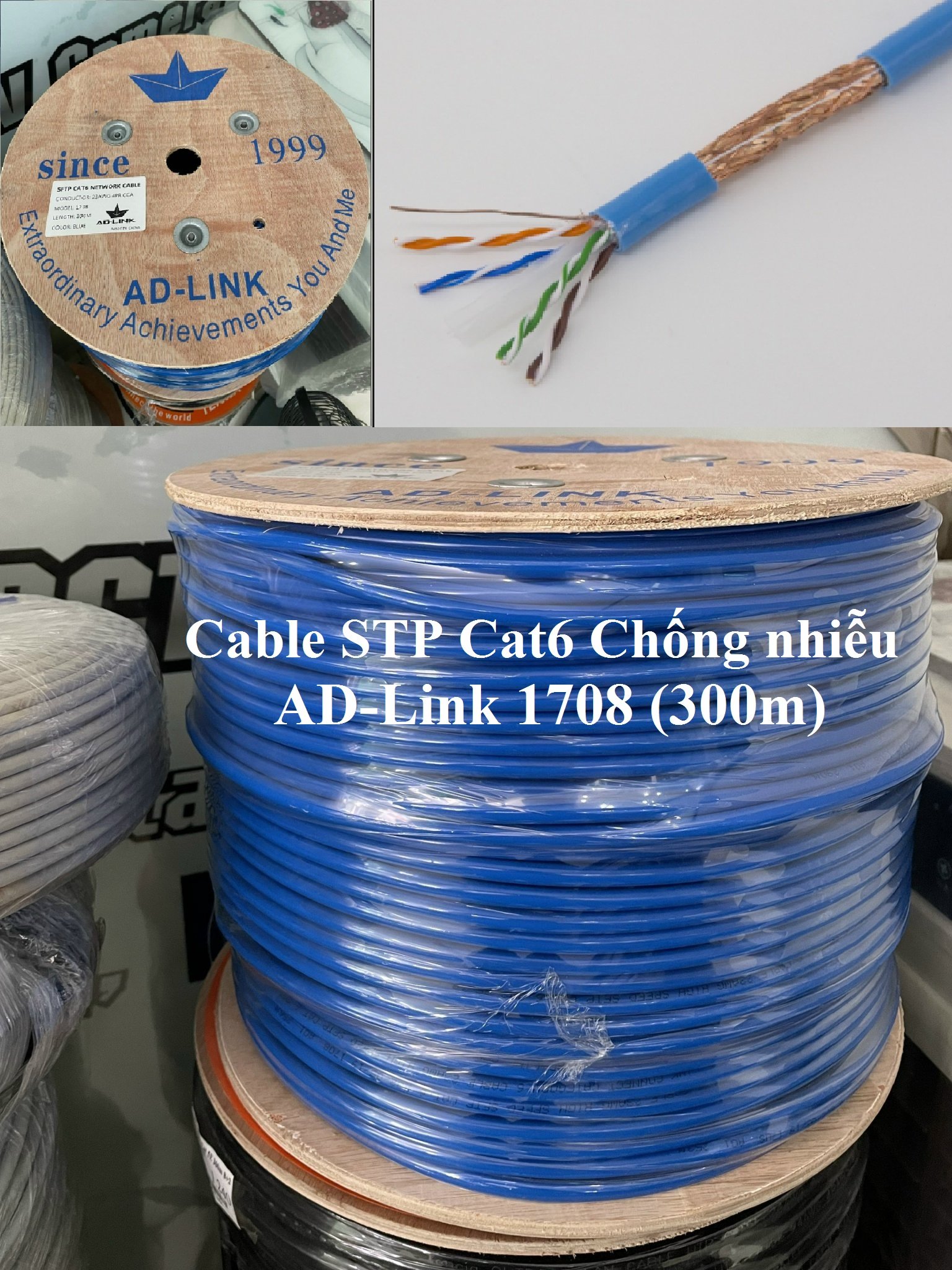 Cáp mạng chống nhiễu Cable STP Cat6 AD-Link 1708 (305m) Xanh  (Chống nhiễu)