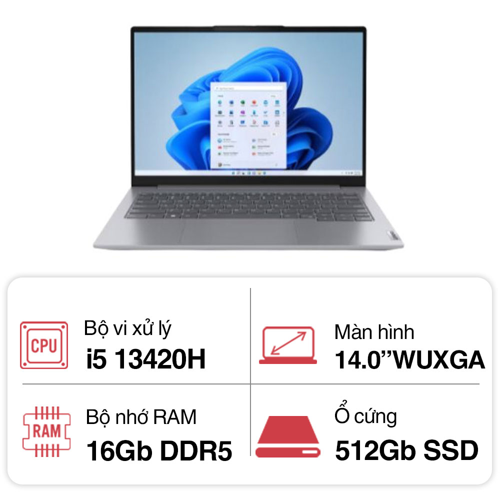 Máy tính xách tay Lenovo ThinkBook 14 Gen 6 IRL 21KG00RCVN I5-13420H (4.6Ghz) - 2X8GB RAM - 512GB SSD - Wifi, BT,  Finger Print - 14WUXGA AG 300N,  NO OS,  2Yrs