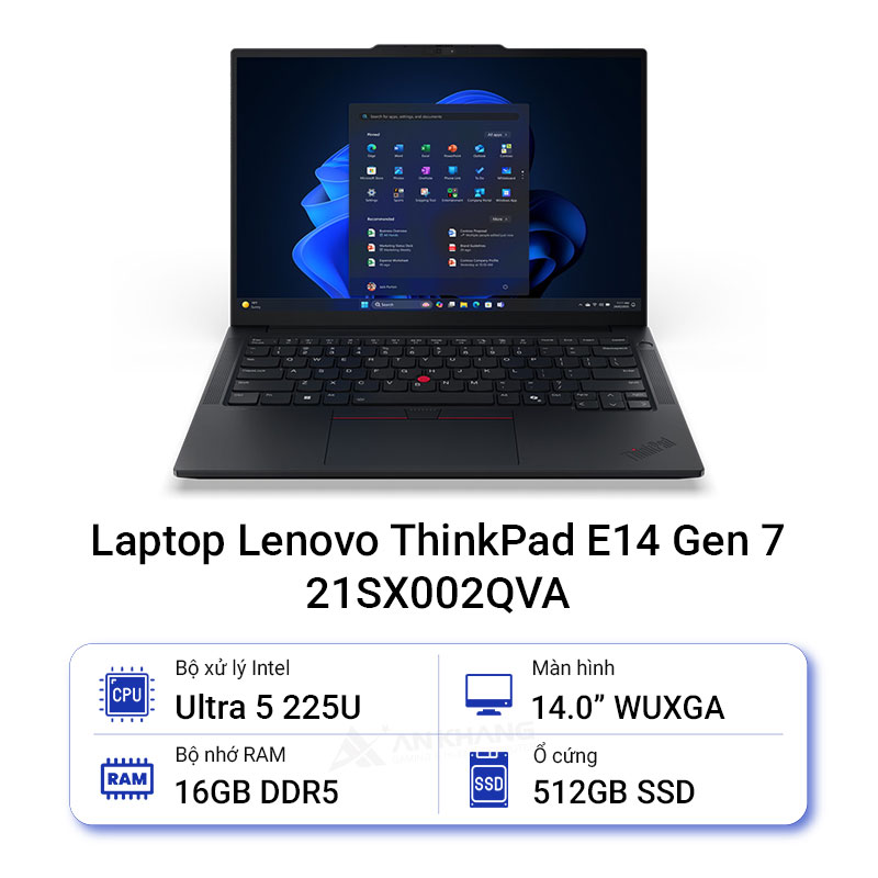 Máy tính xách tay Lenovo ThinkPad E14 Gen 7 T 21SX002QVA Core - ULT5-225U  / 16GB Ram / 512GB SSD / Wifi,  BT,  Finger Print / 14 WUXGA_AG_300N / No OS / Black (Đen)/ 2Years