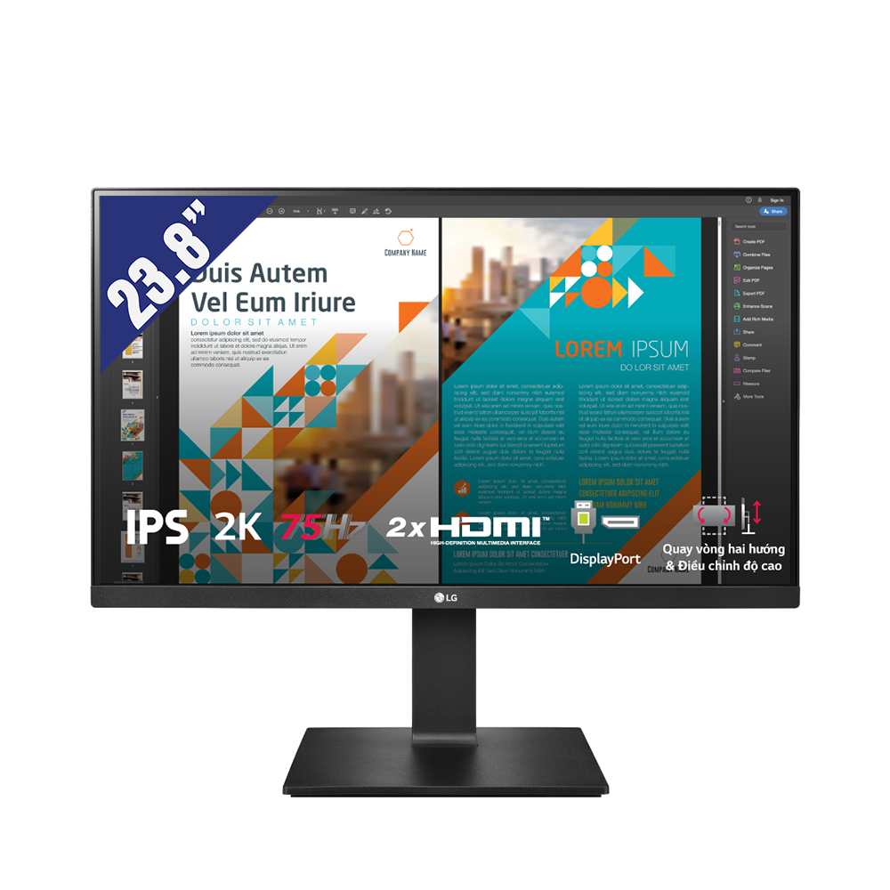 Màn hình LCD LG 23.8inch 2K 24QP550-B.ATV (2560 x 1440/ IPS/ 75Hz/ FreeSync) 1 x DisplayPort 1.4,  2 x HDMI