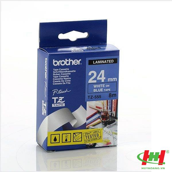 Băng nhãn Brother TZe-555 24mm x 8m Chữ trắng trên nền xanh