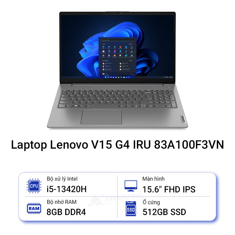 Máy tính xách tay LENOVO V15 G4 IRU 83A100F3VN i5-13420H / 8GD4 / 512GSSD / 15.6FHD / WL/BT /  2C / NoOS  / 2Years