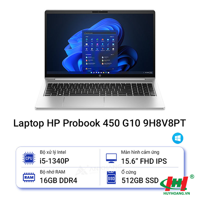MÁY TÍNH XÁCH TAY HP PROBOOK 450 G10 9H8V8PT/ CORE I5-1340P/ 16GB RAM/ 512GB SSD/ INTEL GRAPHICS/ 15.6 INCH FHD TOUCH/ WEBCAM/ 3 CELL/ WLAN AX+BT/ FINGERPRINT/ WIN11 HOME 64/ SILVER - 01Y
