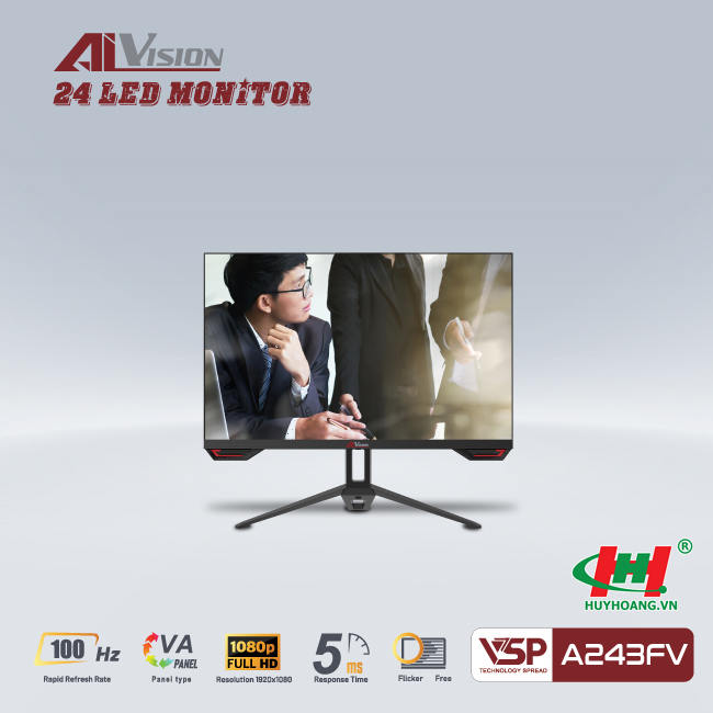 Màn hình LCD 24inch AiVision A243FV (23.8inch,  FHD,  5ms,  VA,  100Hz,  VGA/HDMI1.4 x1/Audio out)