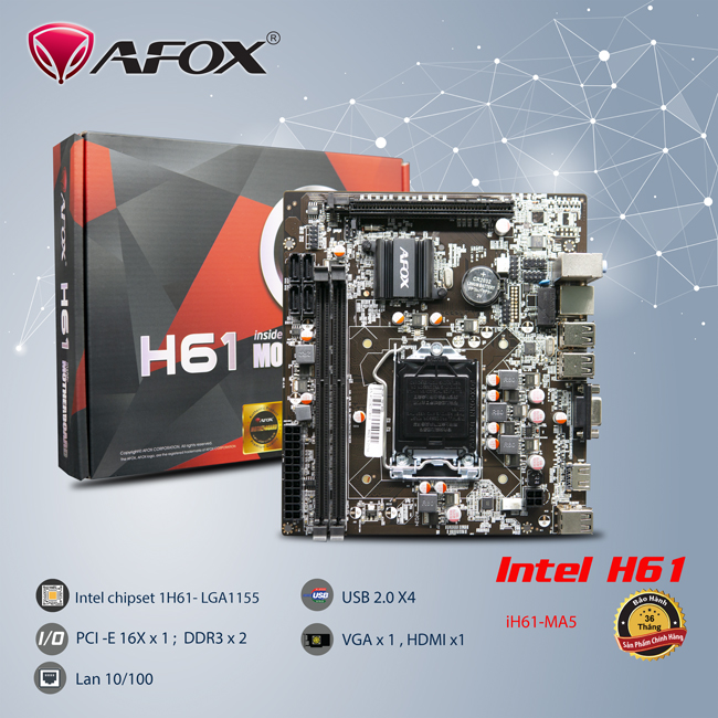 MAINBOARD AFOX H61 MA5 (SK 1155,  VGA,  HDMI)