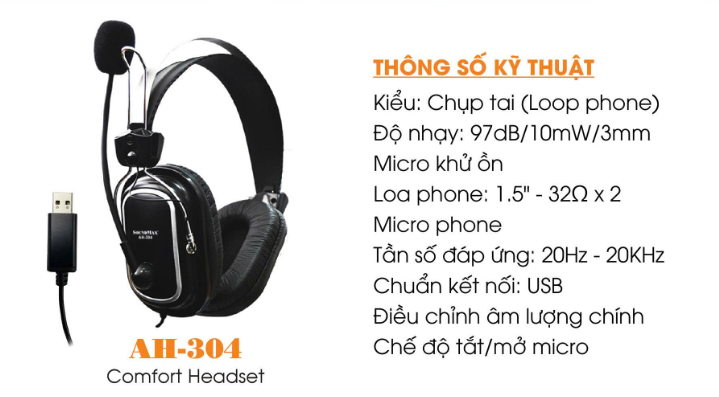 Tai nghe dùng cho PC và Laptop SoundMax AH-304