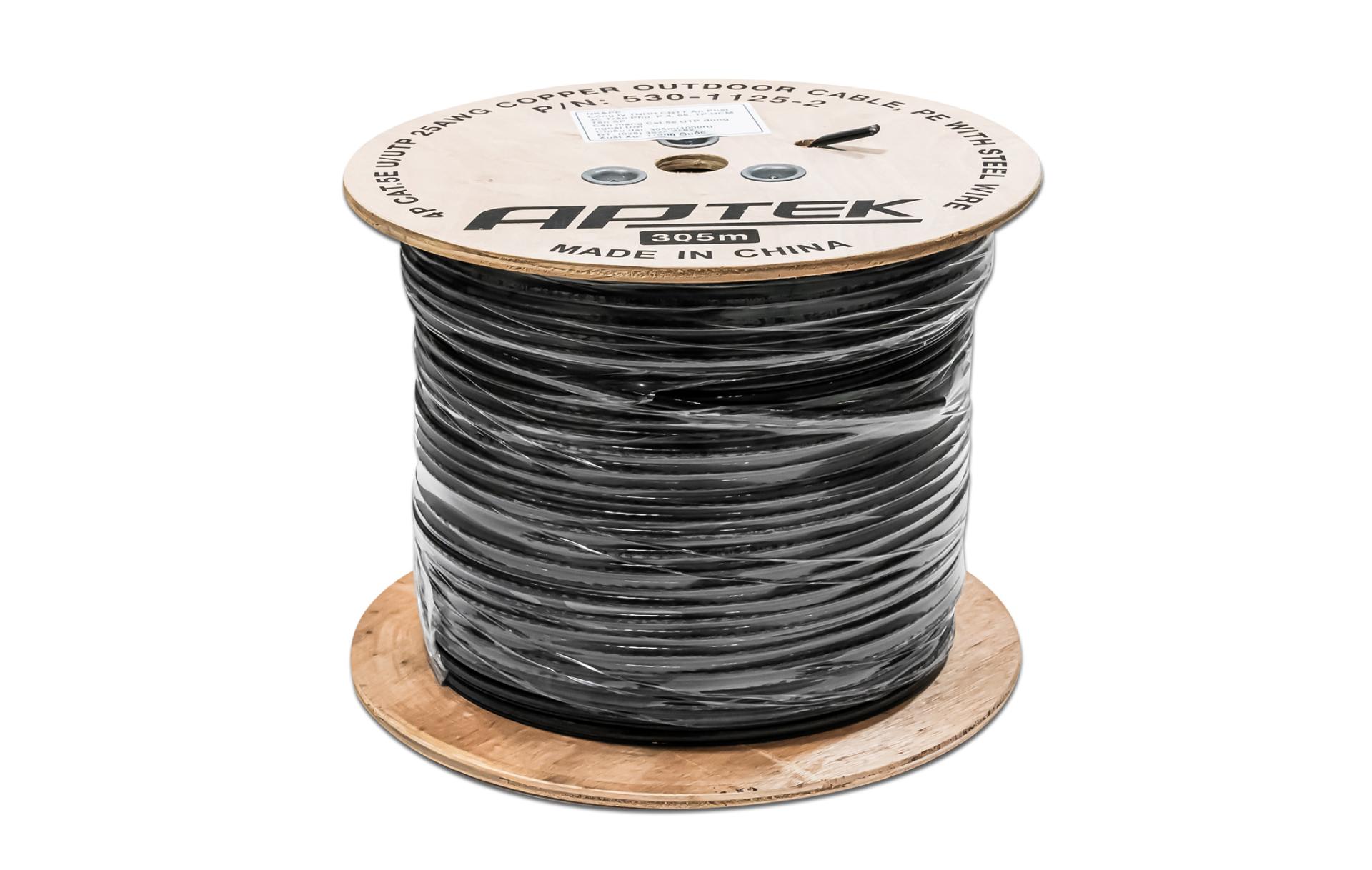 Cáp mạng APTEK CAT5e UTP Copper Outdoor 25AWG,  vở nhựa PE,  có dây cường lực 530-1125-2