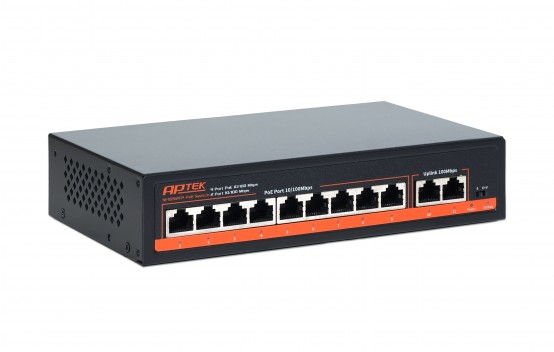 Switch 9 port PoE APTEK SF1092FP chuyên dụng cho camera,  truyền tín hiệu và nguồn đến 250m