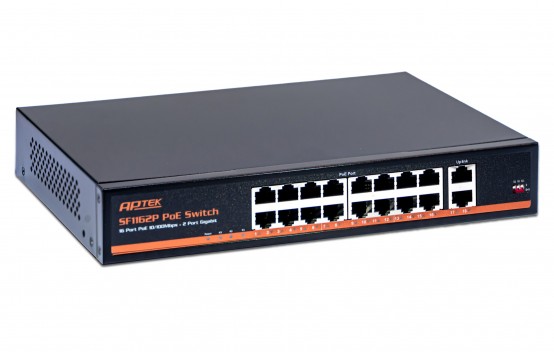 Switch 16 cổng PoE APTEK SF1162P,  không quản lí,  chuyên dụng cho camera,  truyền tín hiệu và nguồn với khoảng cách 250m