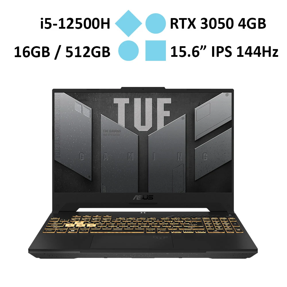 Laptop Gaming ASUS TUF Gaming F15 - FX507ZC4-HN095W (i5-12500H/ RAM 16GB/ VGA RTX3050 4GB/ 15.6 FHD,  IPS,  144Hz/ Win 11/ Led KB/ Xám Đen/ nhựa)