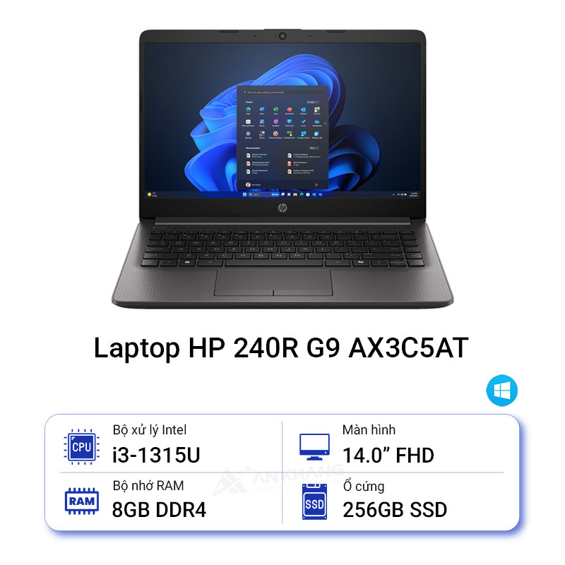 Máy tính xách tay HP 240R G9 AX3C5AT i3-1315U/ 8G/ 256GSSD/ 14.0FHD/ WL/ BT/ 3C/ W11SL/ BẠC - 01Y
