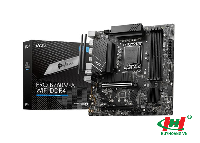 Mainboard MSI PRO B760M-A WIFI DDR4 (Socket: 1700,  Chipset: B760,  4 khe DDR4,  tối đa 128GB,  4 x SATA 3 6Gb/s,  1 x M.2 NVMe,  1 x M.2 SATA/NVMe,  2 x HDMI,  2 x DisplayPort)