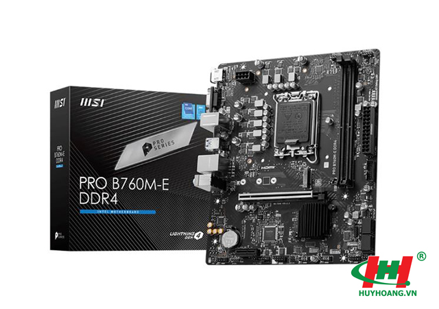 Mainboard MSI PRO B760M-E DDR4 (Socket: 1700,  Chipset: B760,  2 khe DDR4,  tối đa 64GB,  4 x SATA 3 6Gb/s,  1 x M.2 SATA/NVMe,  1 x HDMI,  1 x VGA/D-sub)