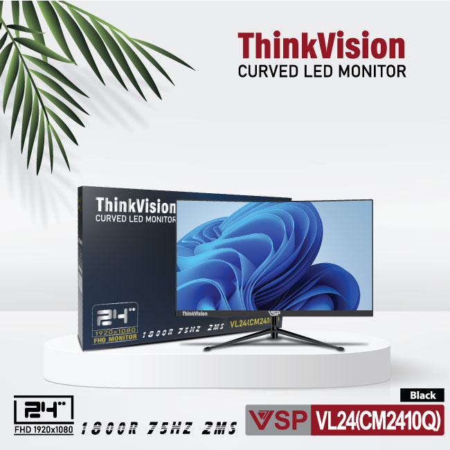 Màn hình cong VSP 24inch VL24 (CM2410Q - Black) 1920x1080,  2ms,  75KHz,  VGA,  HDMI,  2Yr