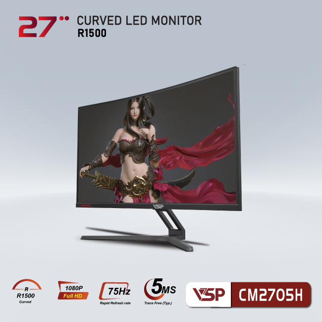 Màn hình cong VSP Thinking 27inch CM2705H BLACK (FHD 1920x1080/ VA/ 75Hz/ 5ms/ VGA/ HDMI)