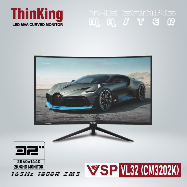 Màn hình cong VSP Thinking Cuver monitor 2K 32inch (CM3202K) 165Hz,  2K,  2560x1440px,  2m/s,  DP/HDMI,  2Yr