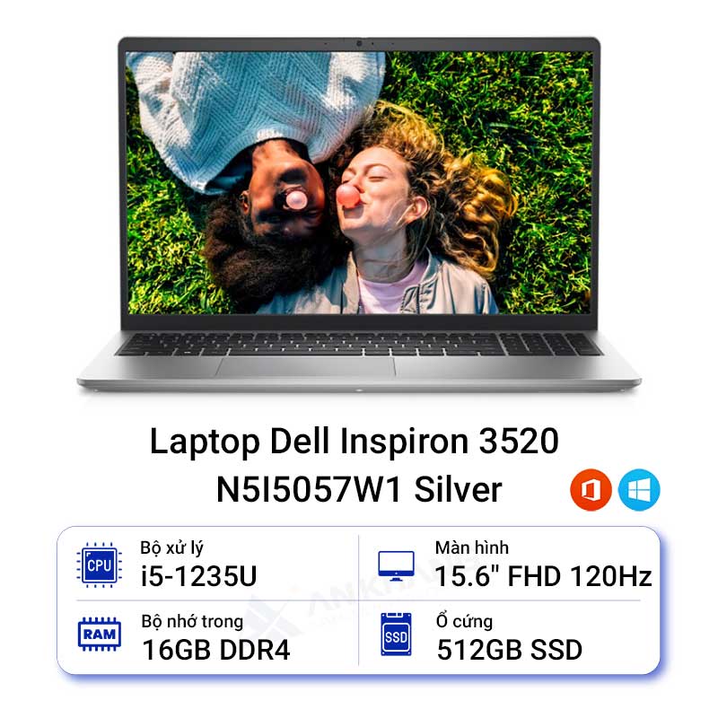 Máy tính xách tay Dell Inspiron 3520 N5I5057W1 Silver :  I5-1235U/ 16G/ SSD 512GB/ 15.6/FHD/ OFFICE HOME24/ OS365 1Y/ WIN 11 / 1.65kg/1 Year