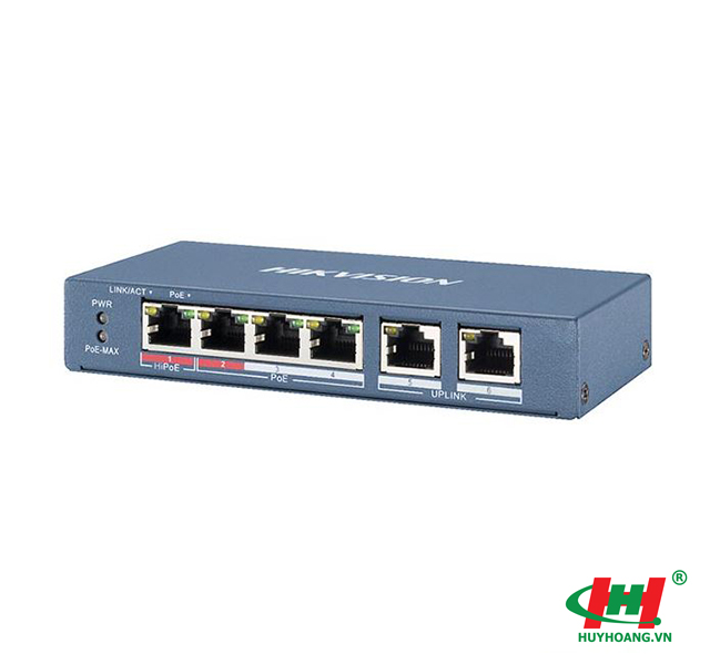 Switch HIKVISION 4 cổng POE DS-3E0106HP-E (4 cổng 100M POE,  2 cổng uplink 10/100M)