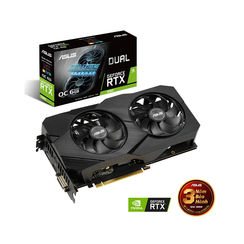 Card màn hình Asus DUAL-RTX2060-O6G-EVO (6GB GDDR6,  192-bit,  DVI+HDMI+DP,  1x8-pin)