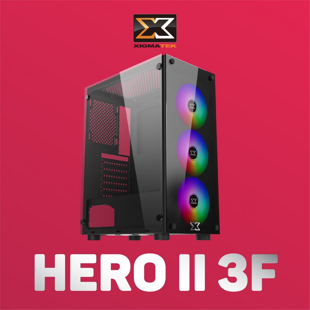 Thùng máy tính Case XIGMATEK HERO II 3F (EN40290) - GAMING ATX,  KÈM 03 FAN XIGMATEK X22F