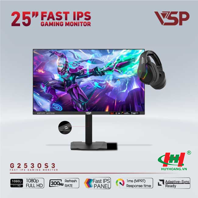 Màn hình vi tính VSP Gaming G2530S3 24.5 - 25inch Fast IPS - 300Hz HDMI 1.4 x 2 / DP 1.2 x 2/ Audio out/ Speaker 4Ω/ 1.5W x2