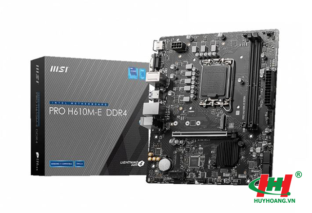 Mainboard MSI PRO H610M-E DDR4 (Socket: 1700,  Chipset: H610,  2 khe DDR4,  tối đa 64GB,  4 x SATA 3 6Gb/s,  1 x M.2 NVMe,  1 x HDMI,  1 x VGA/D-sub)