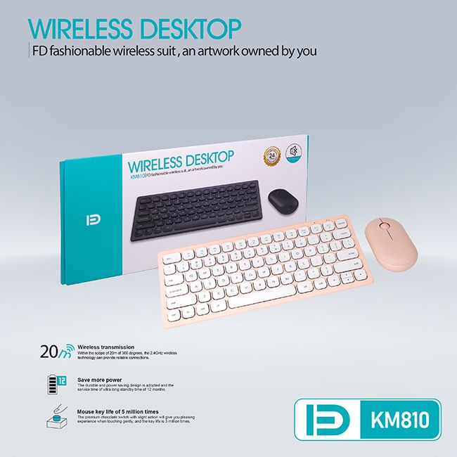 Bộ Phím Chuột Không Dây Mini FD KM810 - Hồng