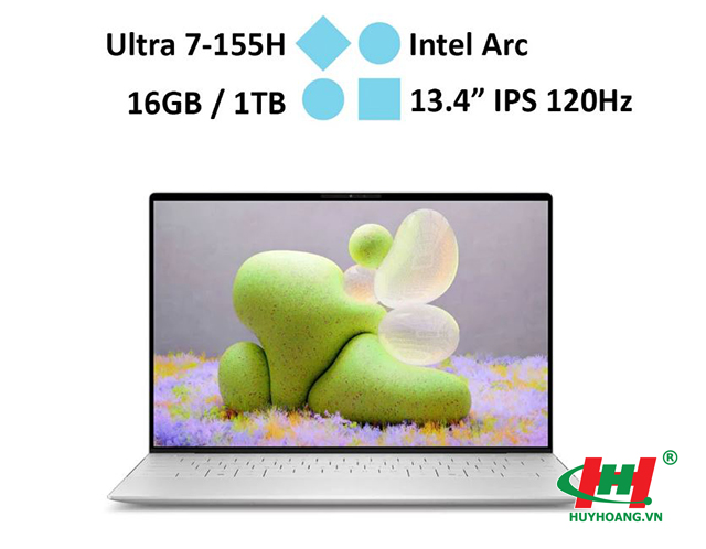 Máy Tính Xách Tay DELL XPS13 9340 HXRGT - Ultra7-155H/ 16GB Onboard 7467MHz LPDDR5x/ 1TB SSD M.2 NVMe/ 13.4 QHD +  Touch/ ALU_CB/ FP/ 55W/ W11SL + OFFICE/ BẠC