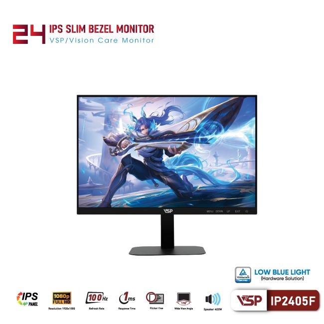 Màn hình vi tính LCD VSP IP2405F,  23.8inch 1920 x 1080px @100Hz,  IPS,  1ms,  VGAx1, HDMI1.4x1，Speaker 4Ω2W