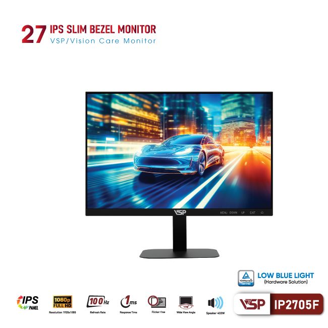 Màn hình vi tính LCD VSP IP2705F 27inch,  1920 x 1080px @100Hz,  IPS,  1ms,  VGAx1, HDMI1.4x1,  Speaker 4Ω2W