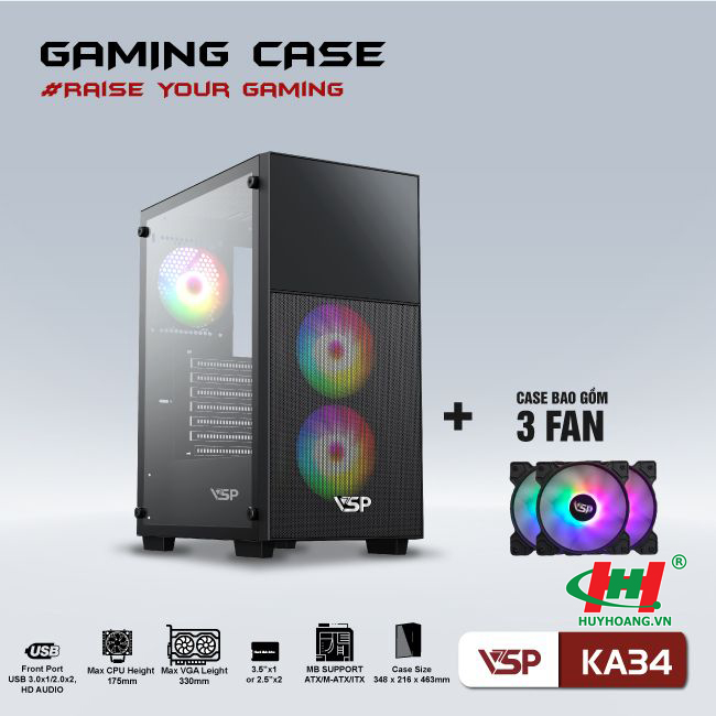 Thùng máy tính Case gaming VSP KA34 + Kèm 3 fan