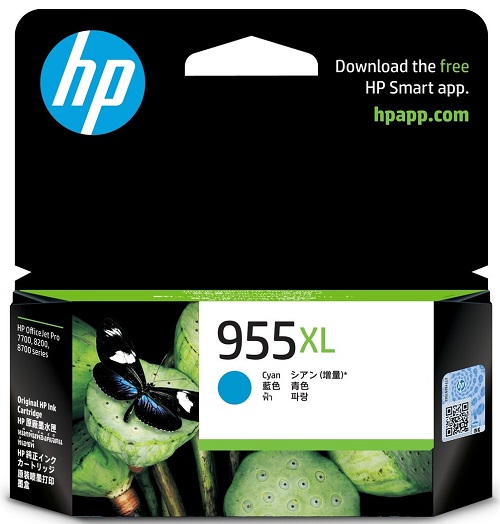 Mực máy in HP OFFICEJET PRO 7720,  7730,  7740,  8210,  8710,  8720,  8730 HP 955XL High Yield Cyan Original Ink Cartridge (L0S63AA)