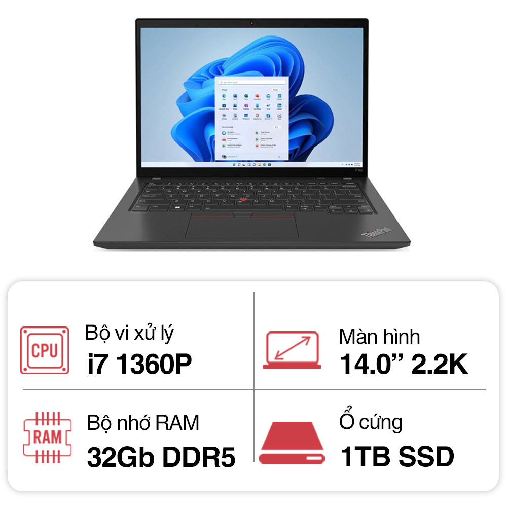 Máy tính xách tay Lenovo ThinkPad P14s G4 (i7 1360P/ 32GB/ 1TB SSD/ RTX A500 4GB/ 14 inch 2.2K/ NoOS/ Black/ Vỏ nhôm/ 3Y)
