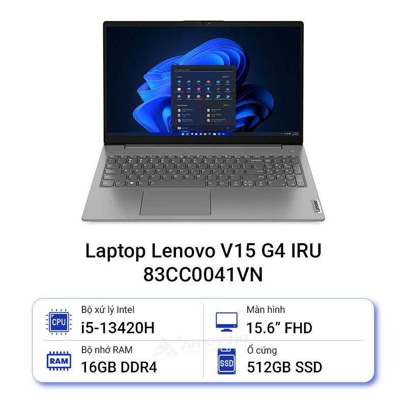 Máy tính xách tay Lenovo V15 G4 IRU 83CC0041VN i5-13420H / 16GD4 / 512GSSD / 15.6FHD / Wifi6 / BT / 2C / NoOS / màu xám / 2Years
