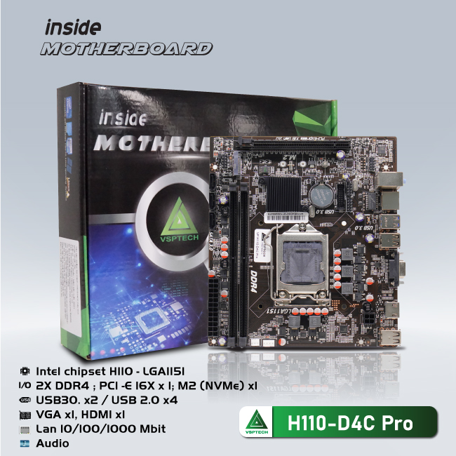 MAINBOARD VSPTECH H110 D4C PRO NVME (SK 1151,  VGA,  HDMI)