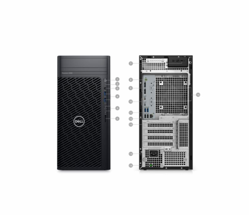 Các cổng kết nối vật lý phong phú sau thùng máy Dell Precision 3680