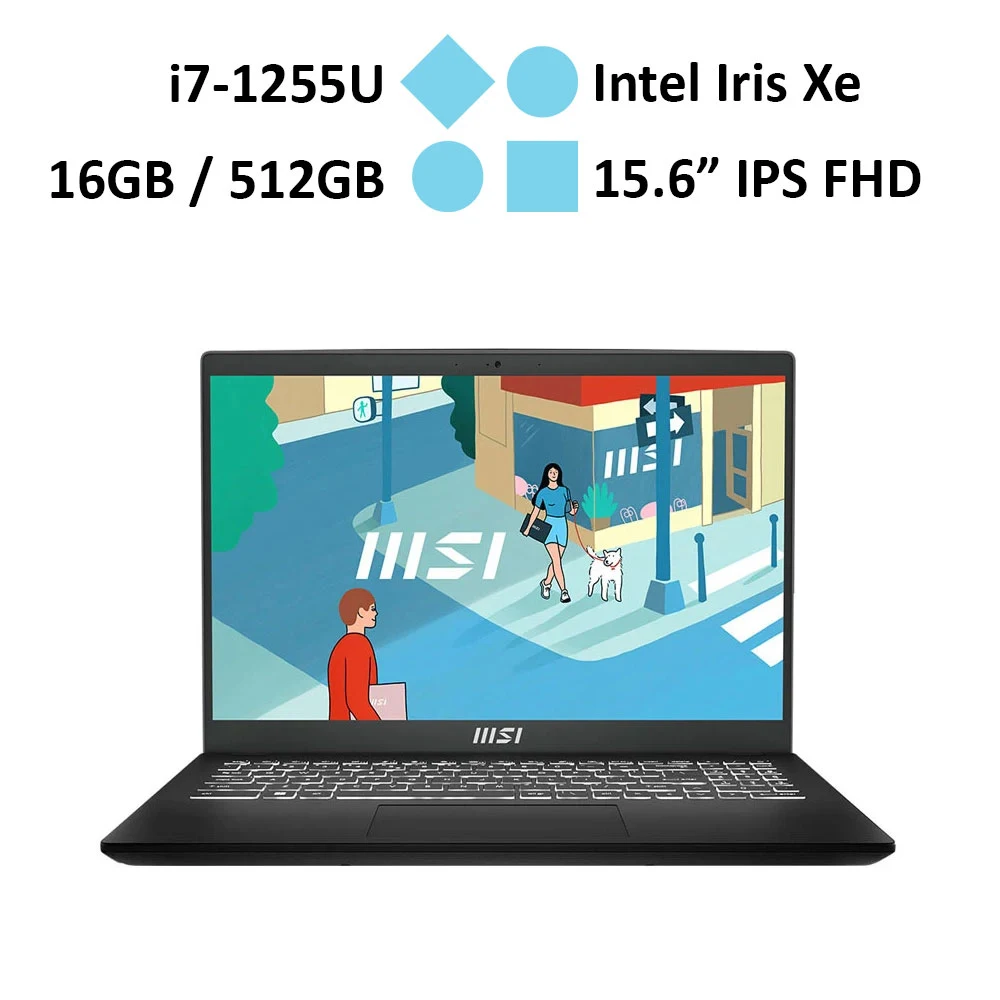 Máy tính xách tay MSI Modern 15 B12MO-487VN I7 (1255U)/ 16GB/ SSD 512GB/ 15.6 FHD/ Win 11/ Led KB/ Gray,  nhôm CH 1N