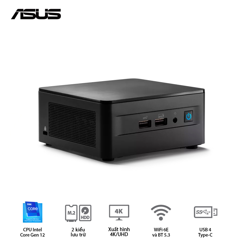 Máy tính Mini Asus RNUC12WSHI50002 NUC12WSHI5 - MR6120 ( Intel Core i5-1240P | No Ram DDR4 | Iris XE Graphics | No SSD NVMe | No LCD  | No Keyboard + mouse  | Thunderbolt 4 | Wi-Fi 6E | Đen)