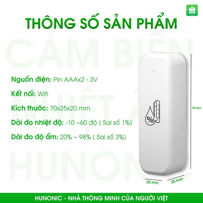 tinh nang cam bien nhiet am02 Cảm Biến Nhiệt Ẩm Wifi Hunonic 10