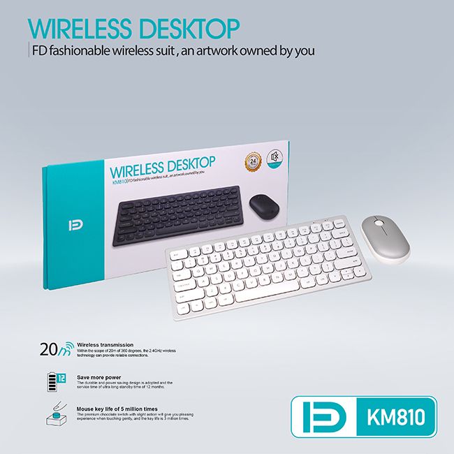 Bộ Phím Chuột Không Dây Mini FD KM810 - Trắng