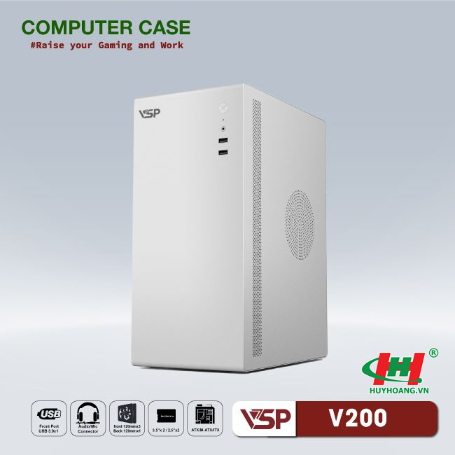 Thùng máy tính Case VSP V200 home & Office series white/trắng