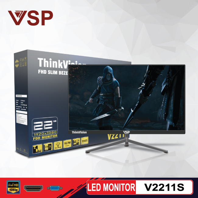 Màn hình VSP LED ThinkVision 22inch V2211S (Black,  1920X1080,  5ms,  75Hz,  VGA/HDMI,  2Yr)