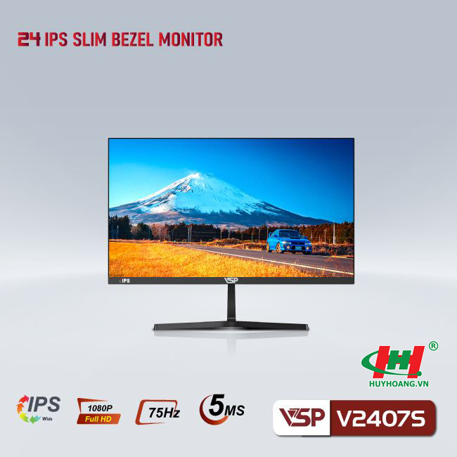 Màn hình vi tính VSP V2407S 24inch LED - IPS - tràn viền - 5ms - hạn chế ánh sáng xanh - 75Hz - VGA x1/ HDMI x1 - Đen